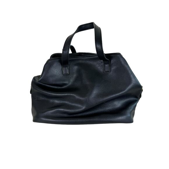 Antik Kraft Black Pebbled Faux Leather Double Strap Hand Bag - Picture 2 of 8